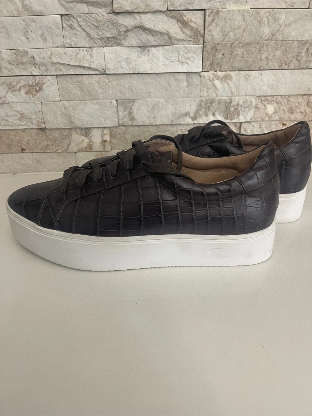 Worn once! $120 Halogen x Atlantic-Pacific brown leather croco sneakers 10M